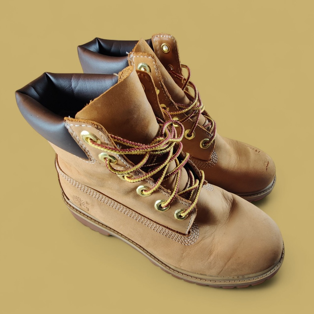 Timberland 6 Inch Leather Waterproof Boots 12909 Wheat Nubuck Youth Size 4‎